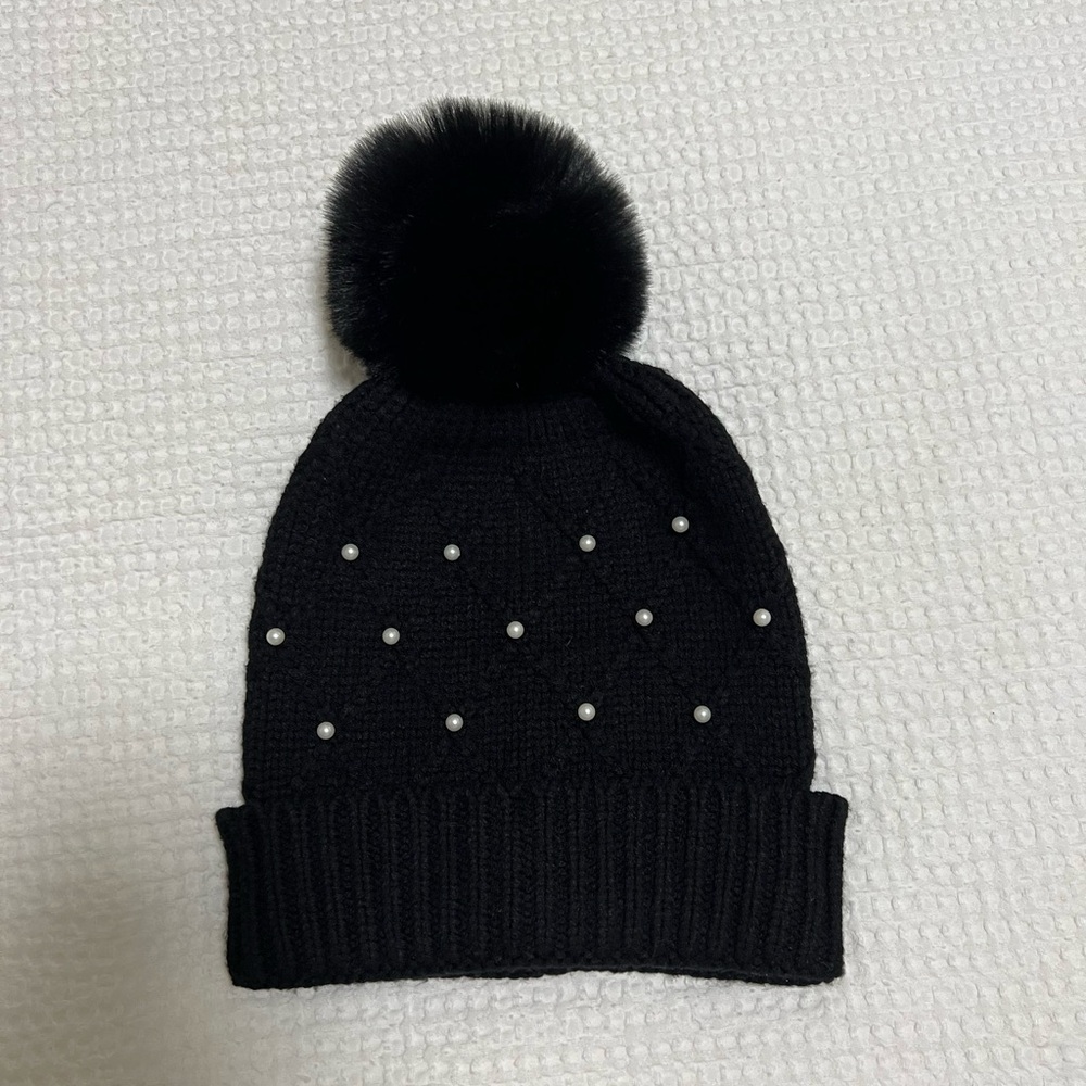 INC International Concepts Pearl Pom Pom Knit Beanie Hat